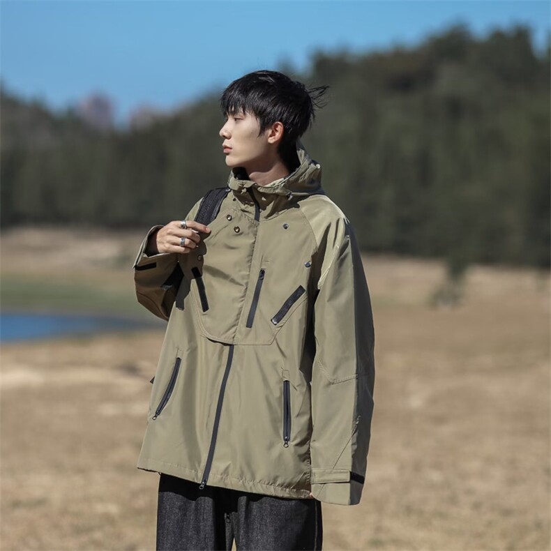 美式复古冲锋衣机能外套男女秋季情侣宽松工装连帽外套HC450-P65,男装夹克,星座1008-2