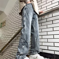 美式字母刺绣牛仔裤男潮牌嘻哈直筒裤韩版痞帅阔腿长裤N8103/P55，男装牛仔裤，星座506