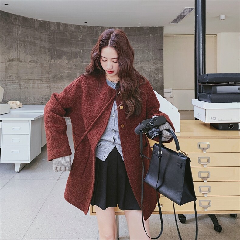 【大货已出】2C137-8261-P185-K258勃艮第红毛呢配包包,女装毛呢外套,2C137