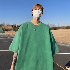 直播得物品质二开240克重磅纯棉水洗纯色光版T恤SX09支持独立包装，男装T恤，电商A486