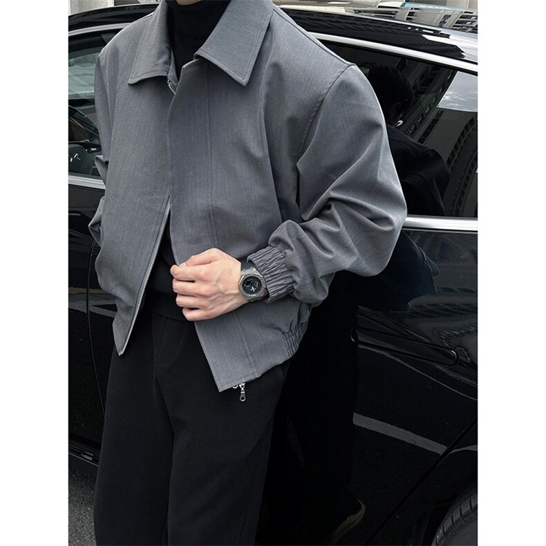 浅灰色cleanfit外套短款飞行夹克高级感棒球服图片