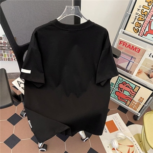 高街小香风贴布刺绣钉珠短袖T恤男女夏宽松重磅情侣半袖~TX3085图片