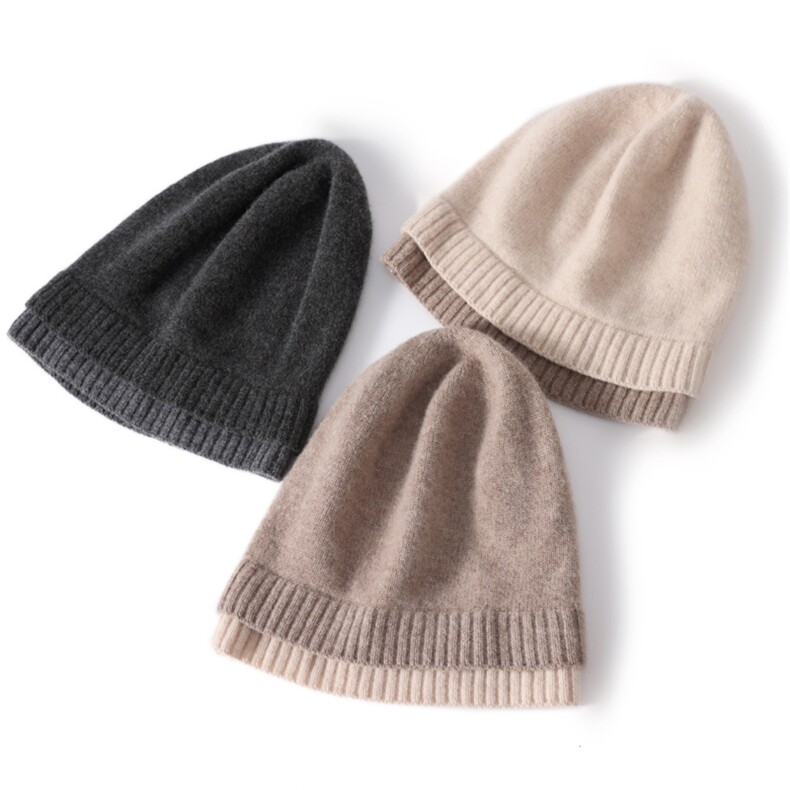 羊毛帽子女士秋冬季编织针织帽保暖洋气毛线帽显脸小卷边堆堆帽，帽子，九月九羊绒