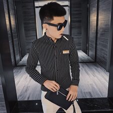 秋季时尚条纹弹力长袖修身衬衫社会小伙潮男衬衣C301B-CS06-P50特，男装衬衫，电商C301B