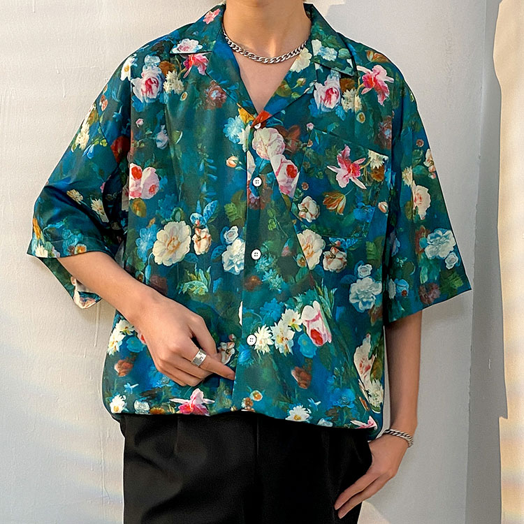 2025新款潮流美式暗黑高街冰丝扎染短袖衬衫男CS1314-A062-P35,男装T恤,电商A062