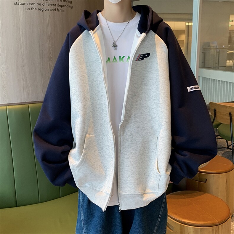 美式复古插肩基础款开衫连帽卫衣男女潮牌情侣外套WY0838-P55,男装卫衣,星座308B-1