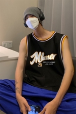 港风纯棉夏季休闲拼色螺纹印花网眼篮球背心男女T6928P35控48，男装背心/马甲，电商A268A