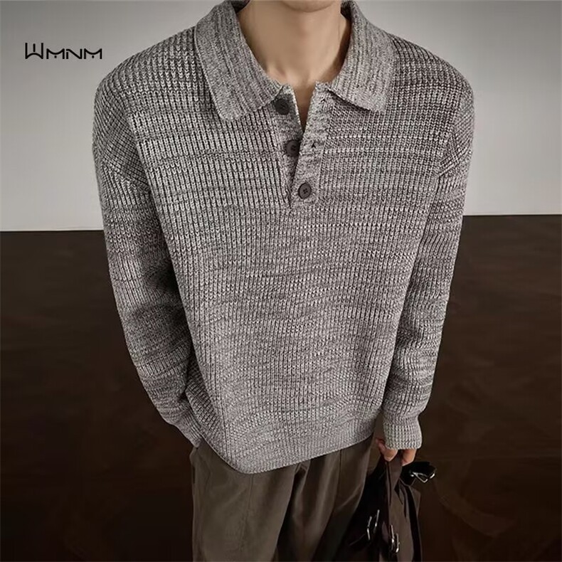 网络图慵懒风休闲轻奢翻领男polo衫简约纯色细条磨毛针织毛衣,男装针织衫/毛衣,星座410-7