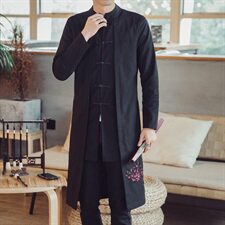 W201*中国风男士中长风衣棉麻盘扣复古国潮外套梅花*P85，男装风衣，星座1516（原B303）