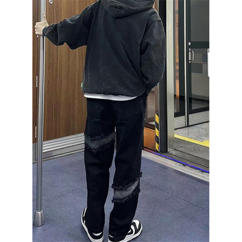 欧美高街vibe裤子男秋冬季流苏拼接牛仔裤直筒休闲裤N8150,男装休闲裤,星座1116A（原606A-3）