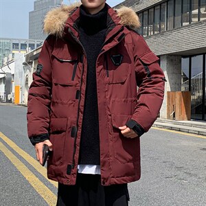 仓库桥园路现货足连帽工装户外情侣加厚学生白鸭绒羽绒服R2021P90图片