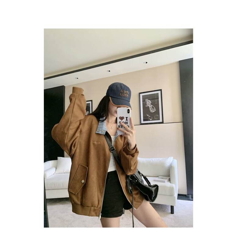 Y229-P75外套女中长款拼色灯芯绒翻领复古2025新款春刺绣,女装短外套,电商B323A