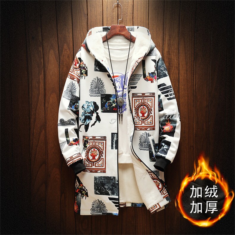 木板 秋冬大码男士大衣中长款加绒加厚青少年风衣外套男 图片