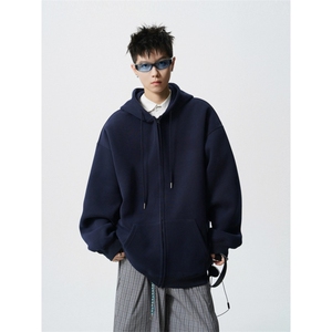 WY827-尺码S-4XL-特P43-420g重磅纯色连帽卫衣宽松拉链外套图片