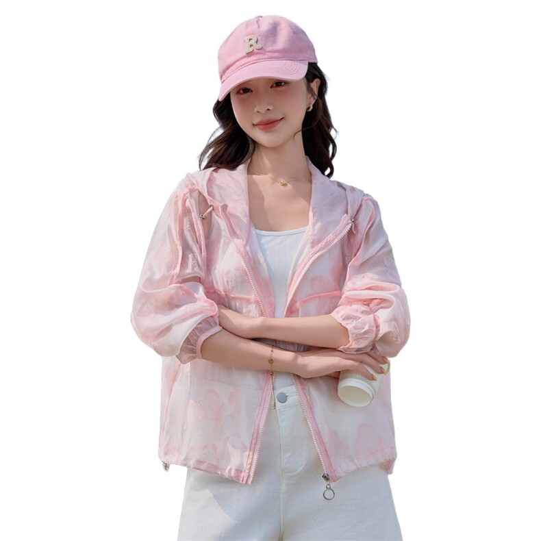 植绒蝴蝶提花轻薄防晒衣女2025夏新款宽松百搭时尚减龄防晒服外套,女装防晒衣,悦祺