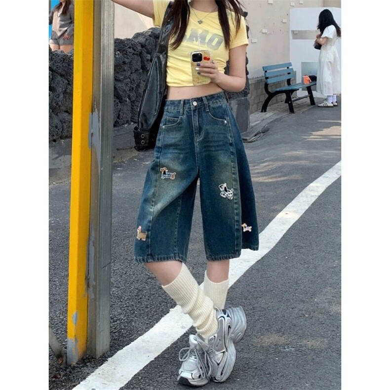 AK2255-P50美式刺绣牛仔七分裤2026新款夏季高腰直筒短裤,男装牛仔裤,星座617A-2