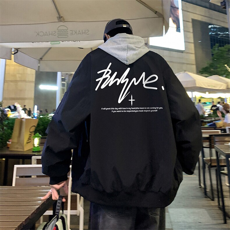 特批2025港风夜景宽松时尚字母印花棒球领冲锋衣夹克F371P65控98,男装夹克,电商A247