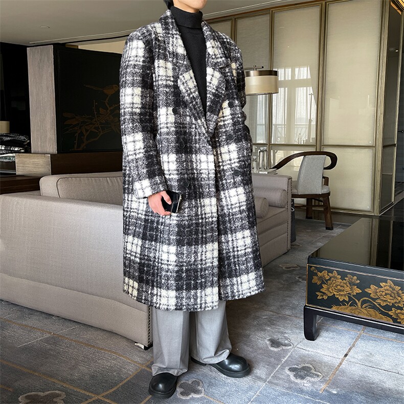 秋冬小香风千鸟格呢子长款休闲风衣A071-F13-P135，男装风衣，电商A071