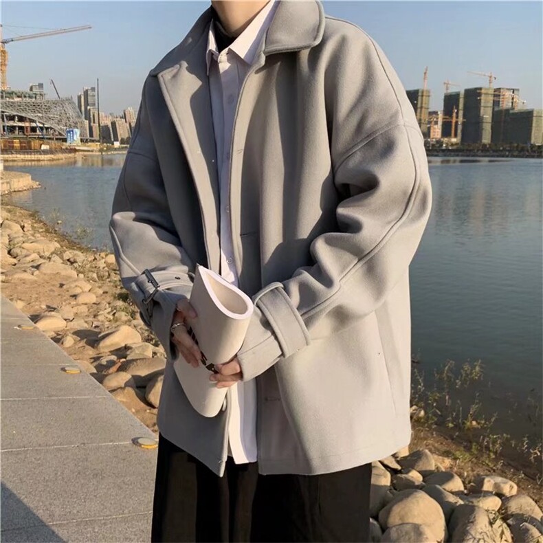 秋冬季加厚毛呢大衣男ins宽松外套韩ulzzang风衣服JK0222-P60,男装夹克,星座308B-1