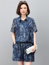 套装女2026年夏季新款时尚宽松中年妈妈大码短裤两件套，女装套装/套裙，江忆布依