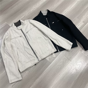 YJ064-P80美式灰白色哈灵顿夹克冬季cleanfit立领牛仔外套