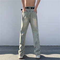 美式牛仔裤男款春季水洗做旧小众黄泥染长裤A061-YJ6724-P65控88，男装牛仔裤，电商A061-1