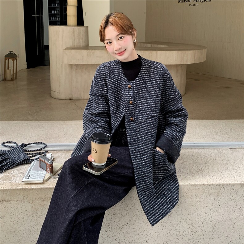 小香风粗花呢撞色毛呢外套女秋冬2025新款小个子流行独特漂亮大衣，女装毛呢外套，2C260