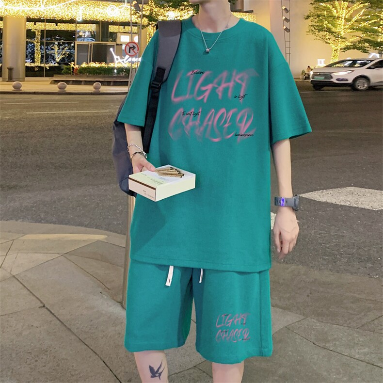 ！2025夏季新款男士华夫格短袖T恤套装学生一套HTZ129P50,男装T恤,电商B220