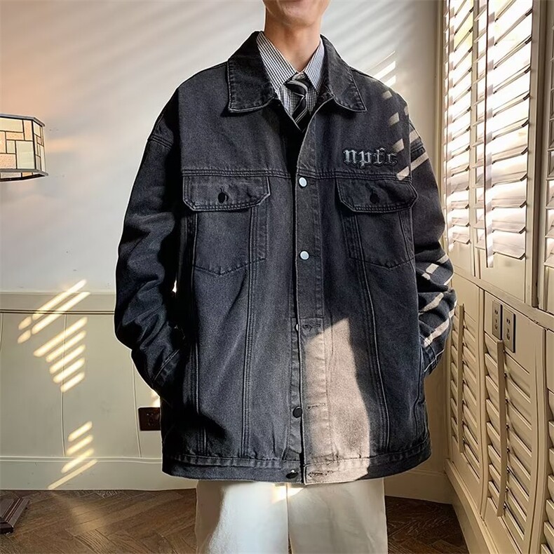 牛仔外套男韩版潮字母刺绣高街2023春秋新款ins宽松夹克W4579-P60，男装大码男装，星座412-2