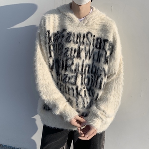 美式针织衫男韩版潮流字母提花高街连帽2024冬季ins毛衣MZ383-P59图片