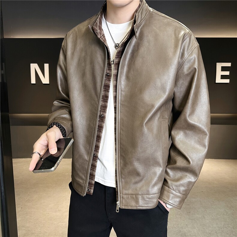 2026新款春季假两件男士皮衣外套时尚立领皮夹克A313-5809-P155,男装夹克,电商A313