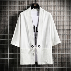 HF59116-P40风汉服男开衫外套七分袖道袍网格挂拍，男装民族服装，电商A040A