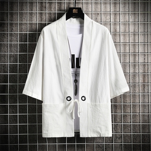 HF59116-P40风汉服男开衫外套七分袖道袍 网格挂拍图片