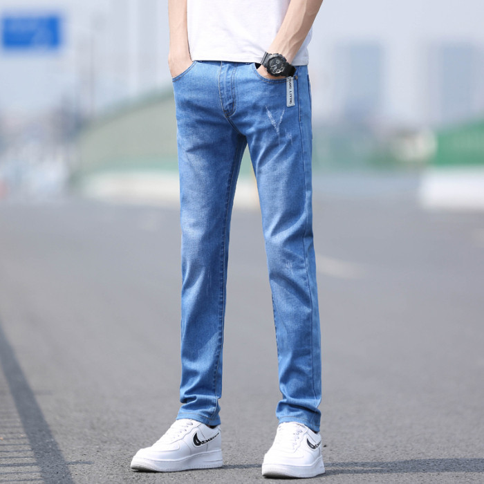 夏季弹力小直筒牛仔裤男修身小脚百搭九分裤长裤350-P35图片