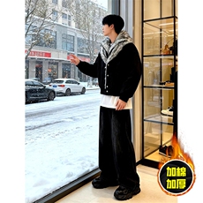 现货高品质美式高街重磅狼王座山雕毛毛领假两件棉衣加厚棉服外套，男装棉衣，电商A486