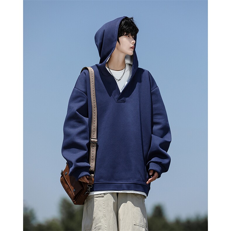 8XL-M叠穿假两件卫衣重磅连帽V领拼接套头衫宽松大码外套WY006P65，男装卫衣，电商B312