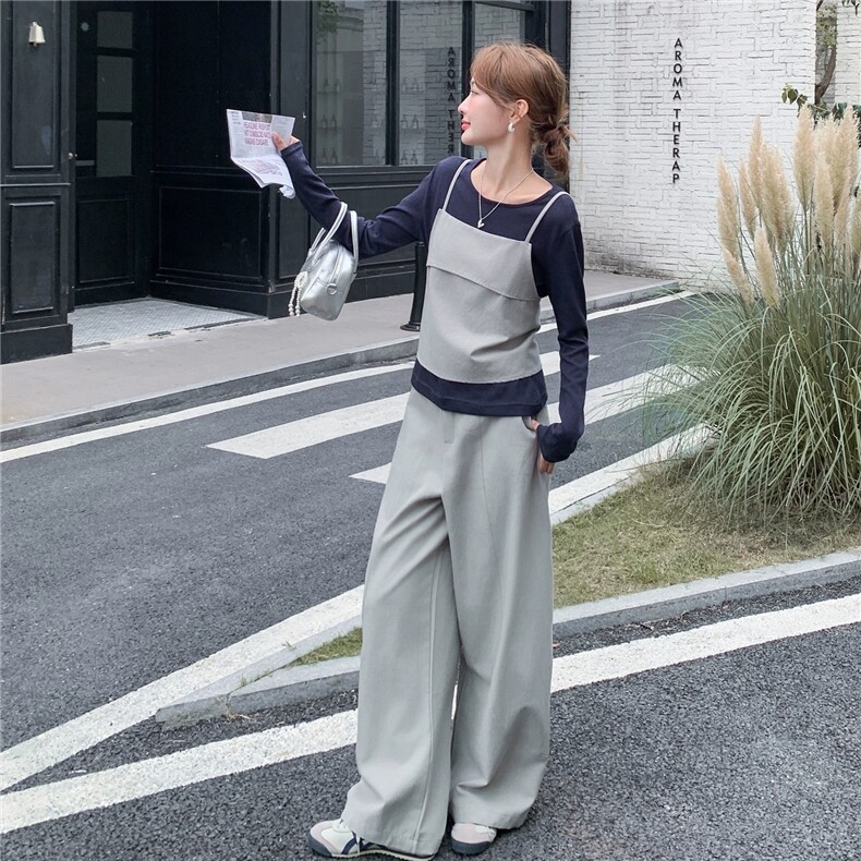 韩系慵懒chic松弛感穿搭套装秋吊带背心内搭阔腿裤三件套，女装套装/套裙，浙宝212A