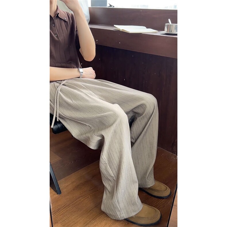 深灰色条纹休闲裤男秋季新款慵懒高级垂感直筒裤时尚百搭阔腿长裤,男装休闲裤,星座506A