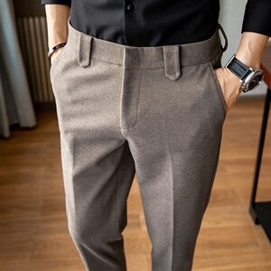 A102秋冬修身男士休闲裤子西裤秋冬毛呢料加厚-灰色-28-38码图片