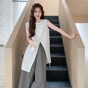慵懒松弛感无袖背心套装女2025夏季新款复古气质格子半身裙两件套图片