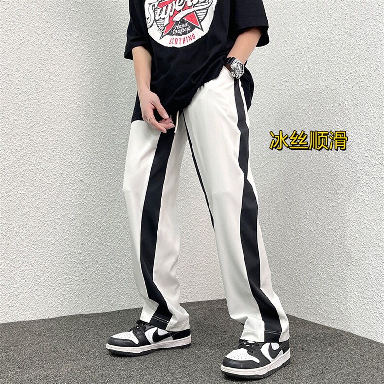2023春夏高品质冰丝拼接长裤拖地裤港风高街KZ25,男装休闲裤,四季星座806