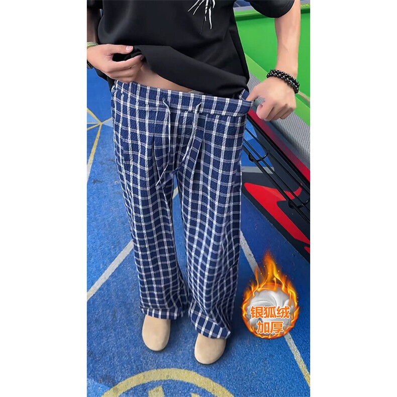 网图慎用格子裤宽松加厚银狐绒休闲阔腿裤K5628J加绒-特P38控68,男装卫衣,电商A001-1