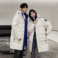 主推韩版情侣装长款羽绒服男女青年学生加厚300+克羽绒服大衣，男装羽绒服，钱塘723