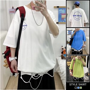 2025夏季短袖t恤衫男港风宽松打底衫潮流A210-A8307-P25控38，男装T恤，星座210-3
