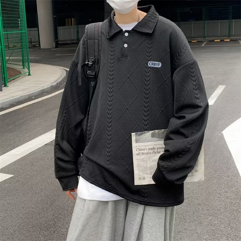 POLO衫男韩版潮流菱形暗纹痞子帅气2023春秋新款insT恤WB057-P35,男装Polo衫,星座412-2