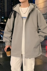 港风新款外景二开宽松夹克男纯色冲锋衣连帽外套MYJ24-7835-P65，男装夹克，星座717