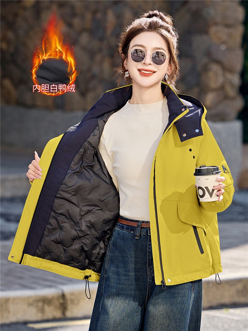 现货！现货！2025冬季新款冲锋衣羽绒服保暖加厚白鸭绒外套,女装羽绒服,以桐