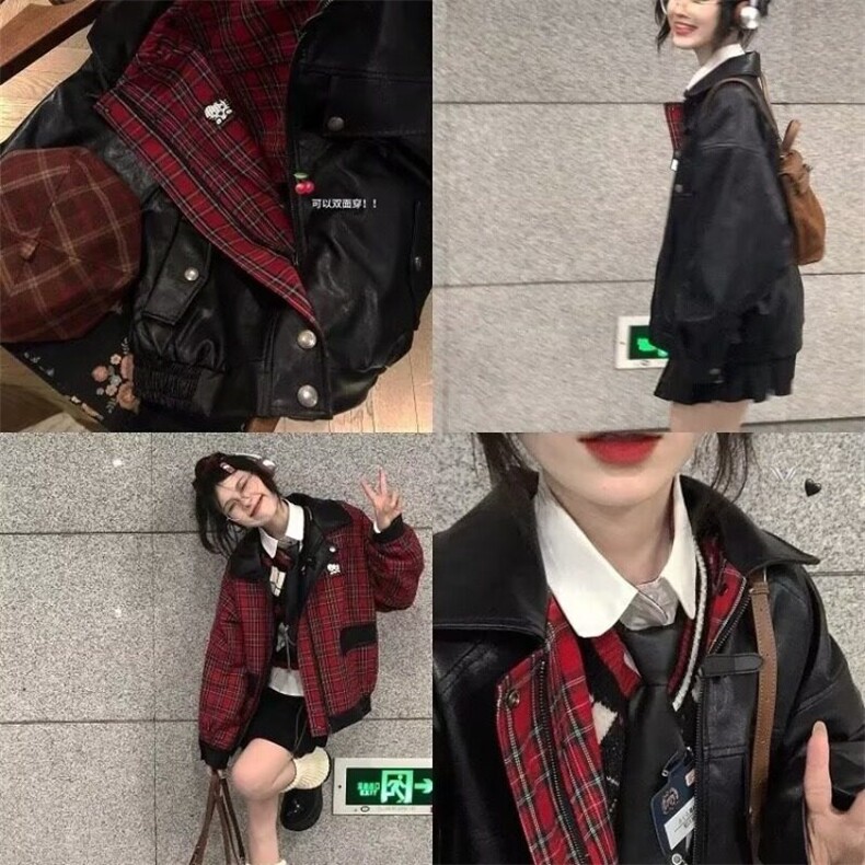 美拉德双面穿外套女秋季新款宽松百搭刺绣小个子格子拼接夹克上衣,女装短外套,星座506A