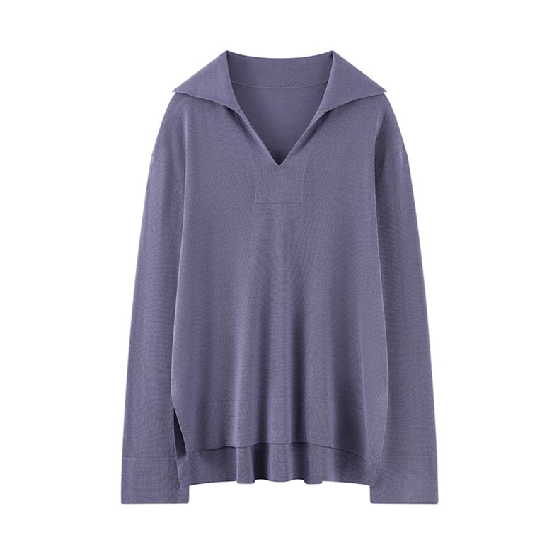 2025年秋季针织常规款常规长袖POLO衫长袖紫，女装针织衫/毛衣，致织羊绒