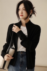 时尚百搭纯色开衫女秋冬新款羊毛针织外套毛衣上衣，女装针织衫/毛衣，沐策羊绒